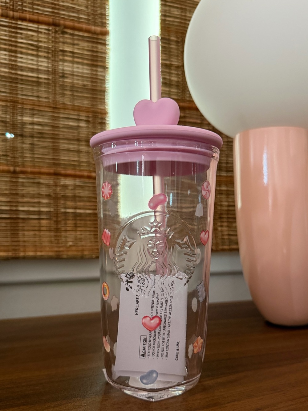 Starbucks Heart Shaped Glass Tumbler with Pink Heart Lid and Straw Philippines